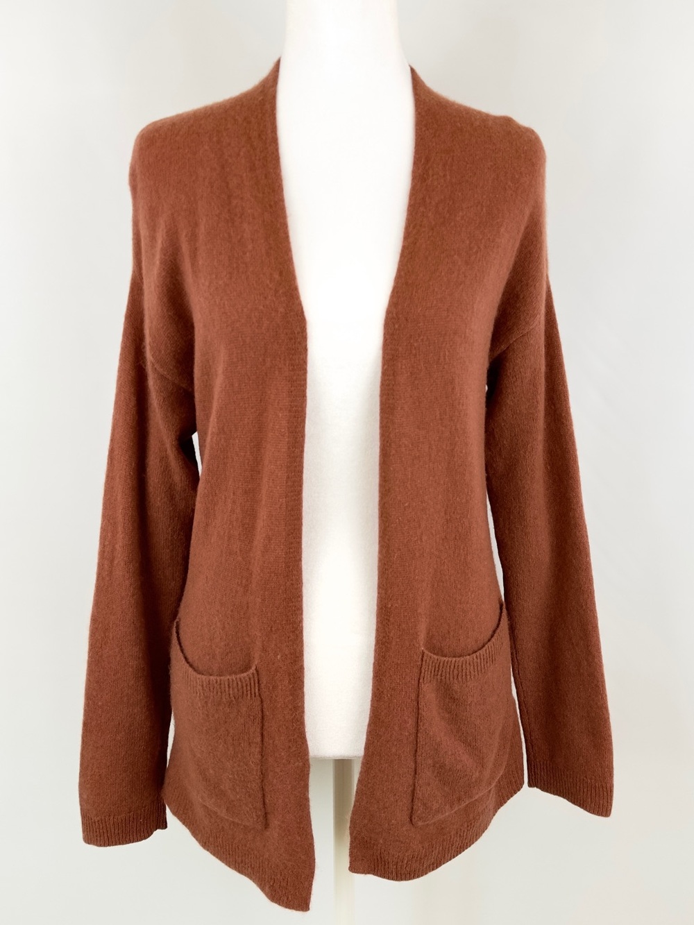 14th & Union 100% Cashmere Open Front Cardigan Brown Size S